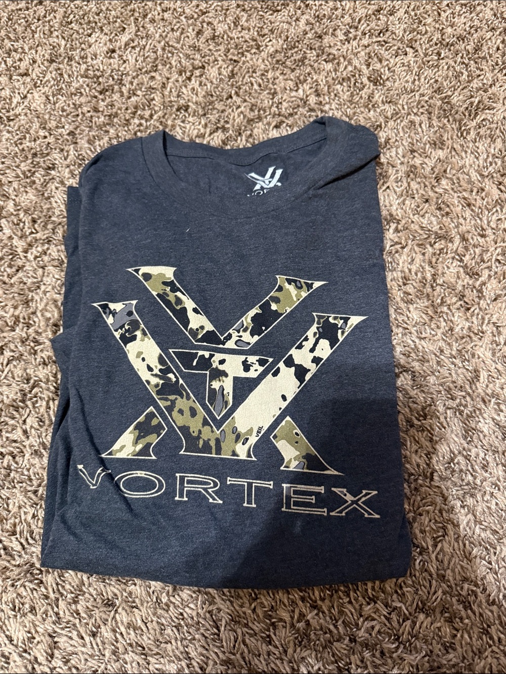 Vortex Men's Short Sleeve Logo Tee - Dark Gray with Camouflage Print